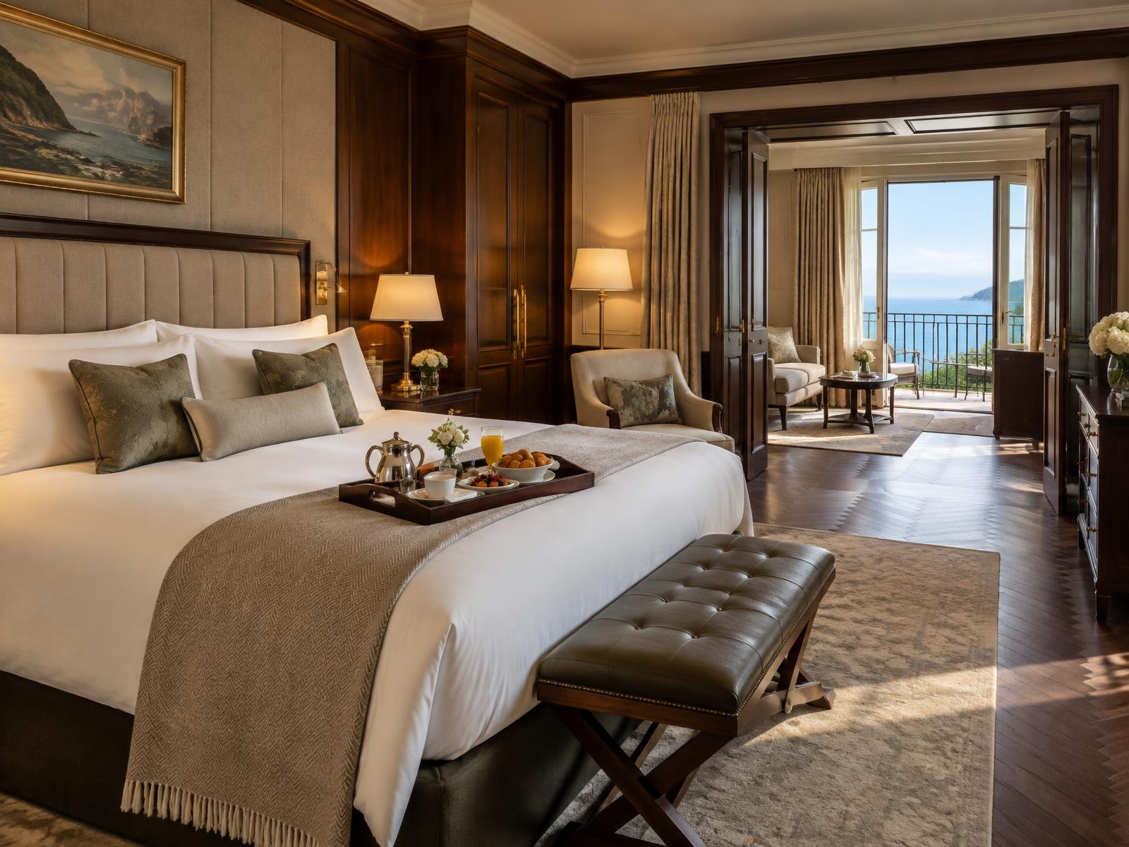 Luxury hotel suite overlooking the sea
